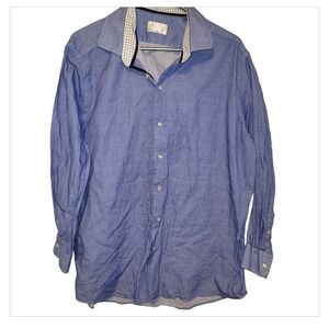 Baumler Blue Button Down Shirt Mens 44 17.5 Long Sleeve Dress Shirt Textured